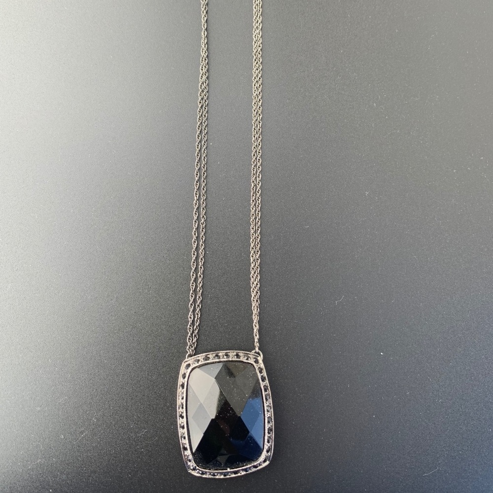 Black stone double chain necklace